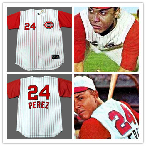 Men's Cincinnati Reds #24 TONY PEREZ 1960's Majestic Throwback Home White Baseball Jersey