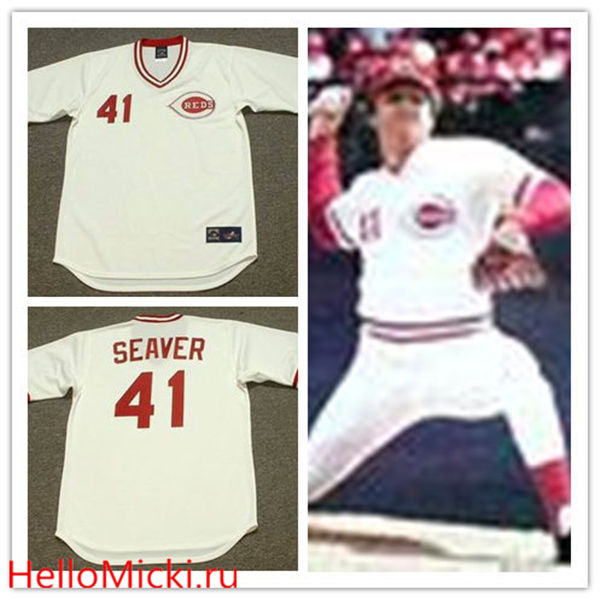 Men's Cincinnati Reds #41 TOM SEAVER 1979 Majestic Cooperstown Home White Baseball Jersey