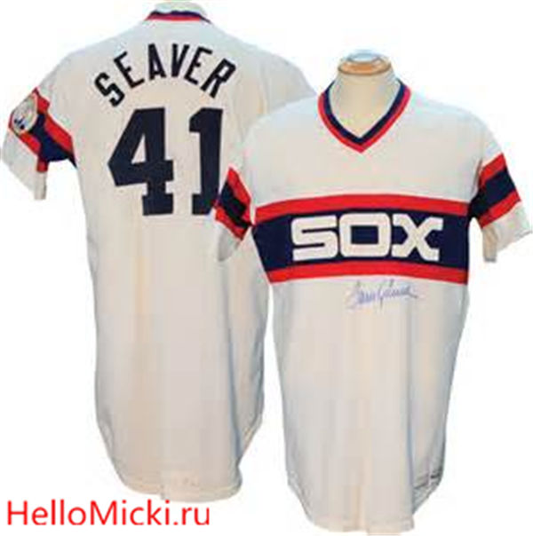 Men's Chicago White Sox #41 TOM SEAVER 1985 Majestic White Pullover Cooperstown Throwback Baseball Jersey