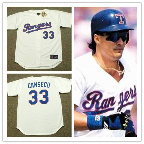 Texas Rangers #33 JOSE CANSECO 1993 White Majestic Cooperstown Throwback Baseball Jersey