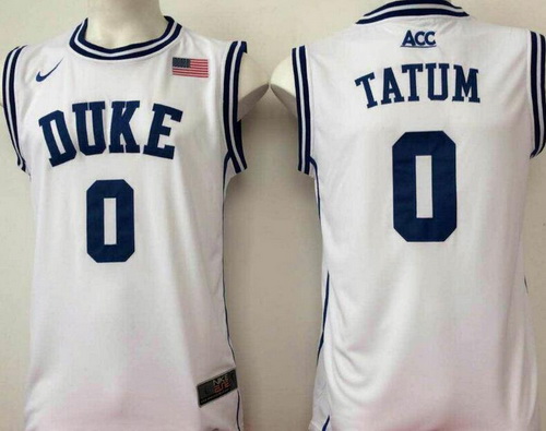 Men's Duke Blue Devils #0 Jayson Tatum White Round Collar College Basketball Stitched Nike Swingman Jersey