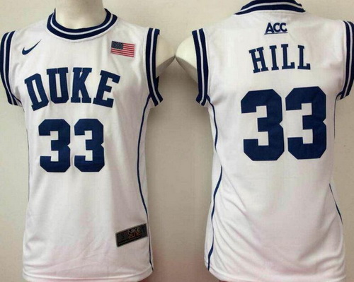 Men's Duke Blue Devils #33 Grant Hill White Round Neck Collar College Basketball Stitched Nike Swingman Jersey