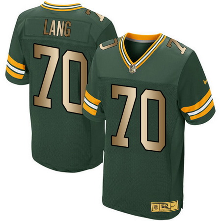 Men's Green Bay Packers #70 T. J. Lang Green With Gold Stitched NFL Nike Elite Jersey