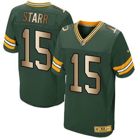 Men's Green Bay Packers #15 Bart Starr Green With Gold Stitched NFL Nike Elite Jersey