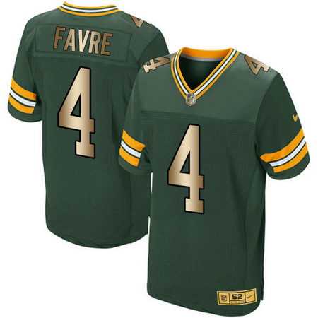 Men's Green Bay Packers #4 Brett Favre Green With Gold Stitched NFL Nike Elite Jersey