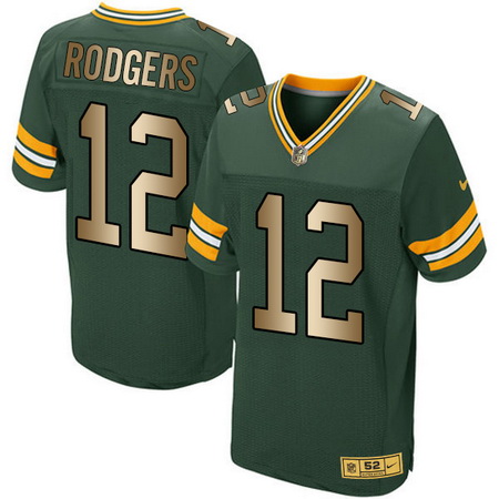 Men's Green Bay Packers #12 Aaron Rodgers Green With Gold Stitched NFL Nike Elite Jersey
