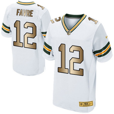 Men's Green Bay Packers #12 Aaron Rodgers White With Gold Stitched NFL Nike Elite Jersey