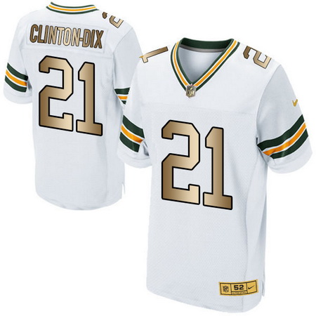 Men's Green Bay Packers #21 Ha Ha Clinton-Dix White With Gold Stitched NFL Nike Elite Jersey