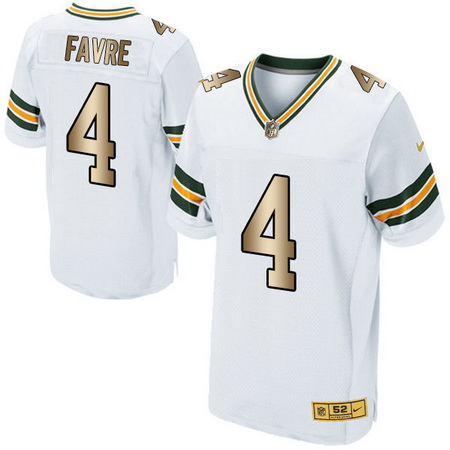 Men's Green Bay Packers #4 Brett Favre White With Gold Stitched NFL Nike Elite Jersey