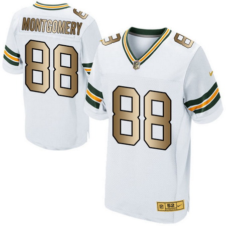 Men's Green Bay Packers #88 Ty Montgomery White With Gold Stitched NFL Nike Elite Jersey