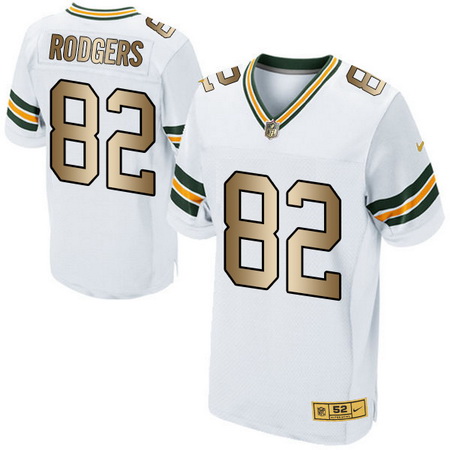 Men's Green Bay Packers #82 Richard Rodgers White With Gold Stitched NFL Nike Elite Jersey