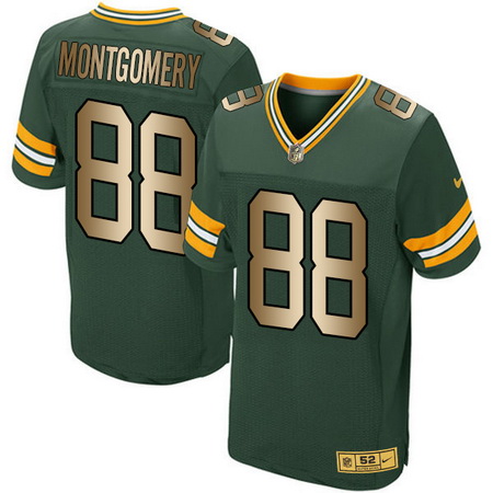 Men's Green Bay Packers #88 Ty Montgomery Green With Gold Stitched NFL Nike Elite Jersey