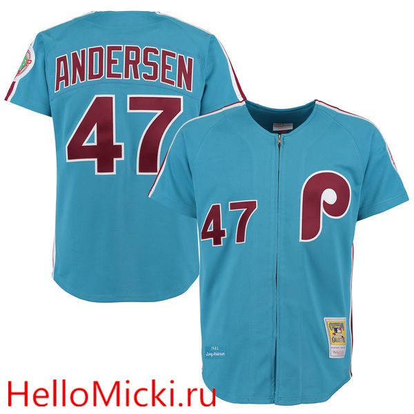 Men's Philadelphia Phillies #47 Larry Andersen 1983 Mitchell & Ness Light Blue Authentic Throwback Jersey