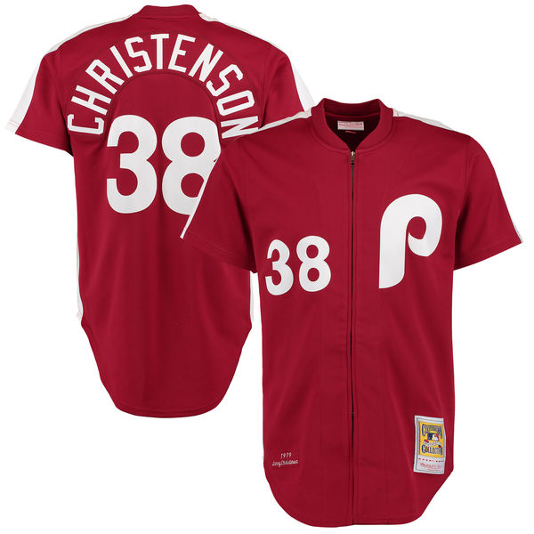 Men's Philadelphia Phillies #38 Larry Christenson 1981 Mitchell & Ness Maroon Authentic Throwback Jersey