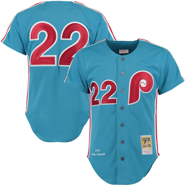 Men's Philadelphia Phillies #22 Mike Schmidt 1972 Mitchell & Ness Light Blue Authentic Throwback Jersey