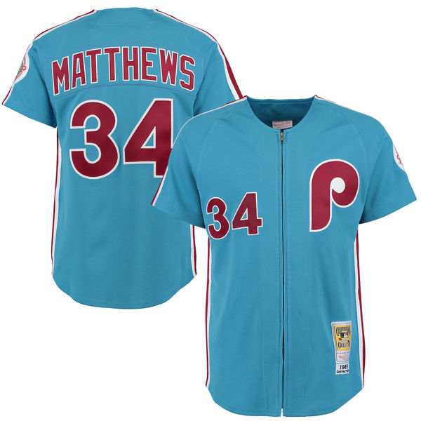 Men's Philadelphia Phillies #34 Gary Matthews 1983 Mitchell & Ness Light Blue Authentic Throwback Jersey