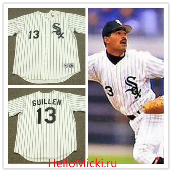 Men's Chicago White Sox #13 OZZIE GUILLEN 1994 Majestic Throwback  White Home Baseball Jersey 