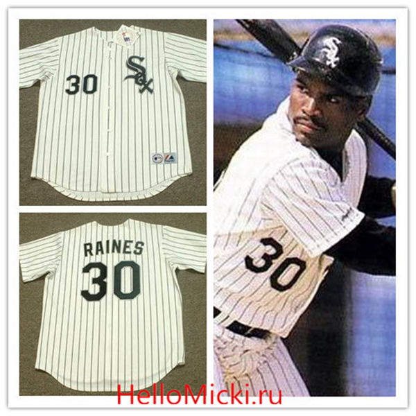Men's Chicago White Sox #30 TIM RAINES 1994 Majestic Throwback  White Home Baseball Jersey
