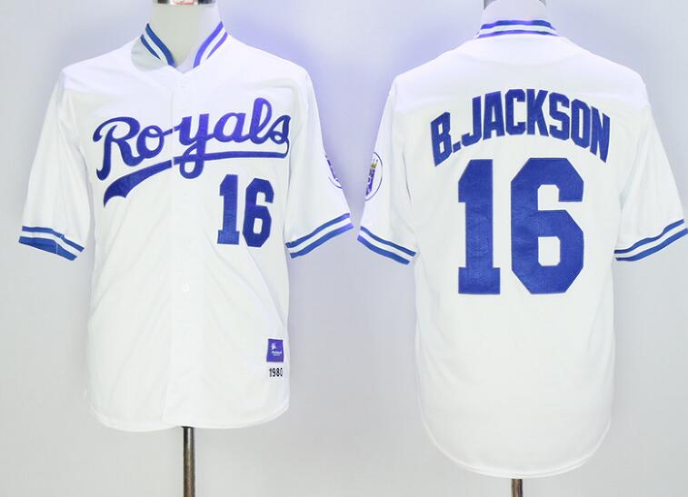 Men's Kansas City Royals #16 Bo Jackson White 1980 Throwback Cooperstown  Jersey