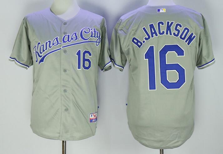 Men's Kansas City Royals #16 Bo Jackson Gray Cool Base Jersey