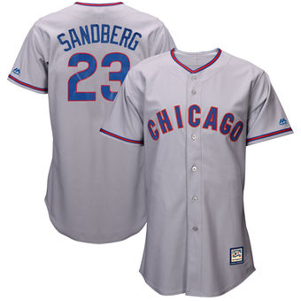 Men's Chicago Cubs #23 Ryne Sandberg Majestic Alternate Gray Cool Base Cooperstown Collection Replica Player Jersey