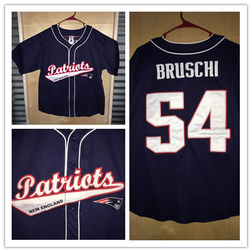 Men's New England Patriots #54 TEDY BRUSCHI Navy Blue Baseball Style Cool Base Sewn Jersey