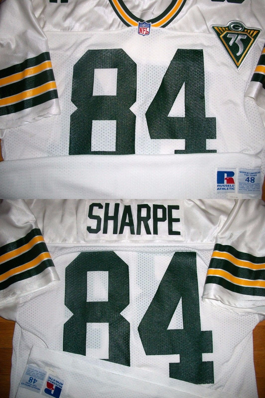 Men's Green Bay Packers #84 Sterling Sharpe 1993 75th Mitchell & Ness Throwback Vintage Football Jersey