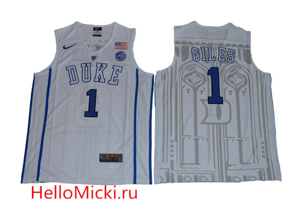 Men's Duke Blue Devils #1 Harry Giles V Neck College Basketball Elite Jersey - White