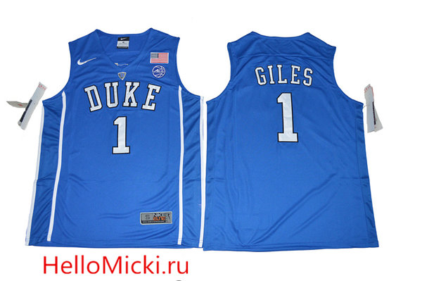 Men's Duke Blue Devils #1 Harry Giles V Neck College Basketball Elite Jersey - Blue
