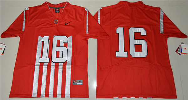 Men's Ohio State Buckeyes #16 J.T. Barrett Red 1917 Throwback College Football Limited Jersey