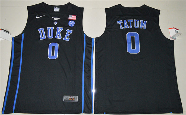 Men's Duke Blue Devils #0 Jayson Tatum Black V Neck College Basketball Authentic Jersey