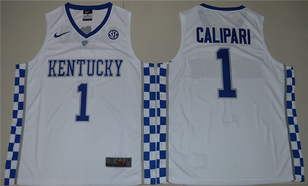 Men's Kentucky Wildcats Coach #1 John Calipari White College Basketball Hype Elite Jersey