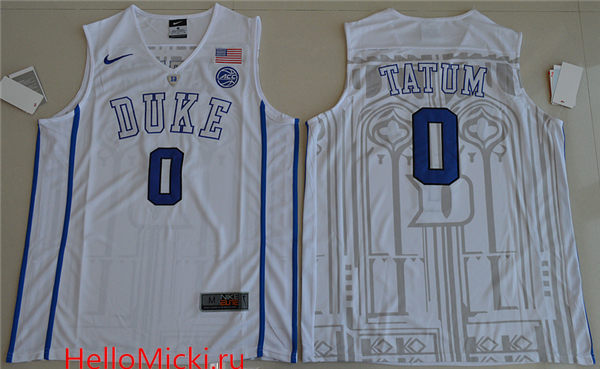 Men's Duke Blue Devils #0 Jayson Tatum White V Neck College Basketball Authentic Jersey
