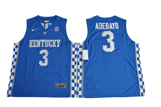 Men's Kentucky Wildcats #3 Edrice Adebayo Royal Blue 2017 College Basketball Elite Jersey