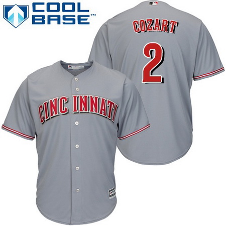 Men's Cincinnati Reds #2 Zack Cozart Gray Road Stitched MLB Majestic Cool Base Jersey