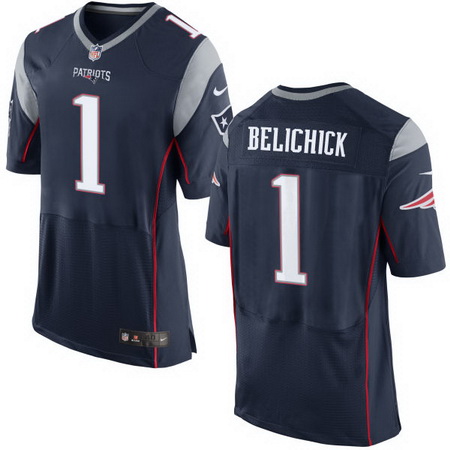 Men's New England Patriots Head Coach #1 Bill Belichick Navy Blue Stitched NFL Nike Elite Jersey