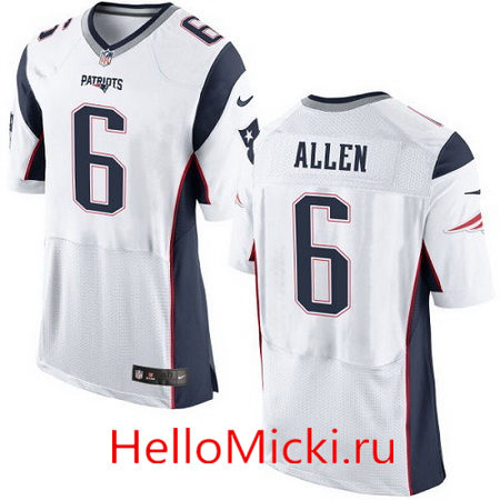 Men's New England Patriots #6 Ryan Allen White Road Stitched NFL Nike Elite Jersey
