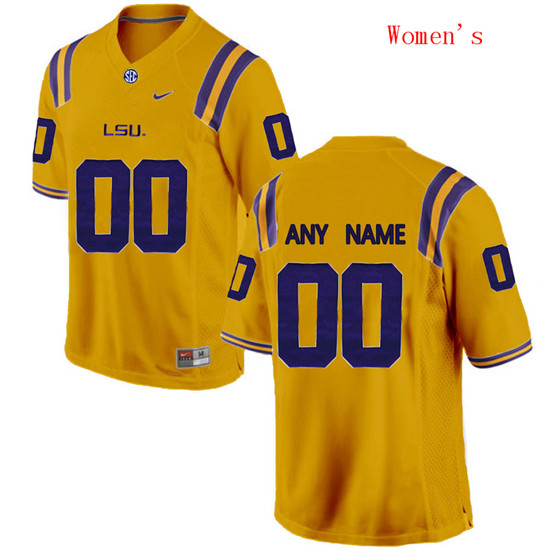 Womens LSU Tigers Custom Lanard Fournette Charles Alexander Thaddeus Moss Justin Jones Josh Reed Nike Gold Retro Football Jersey