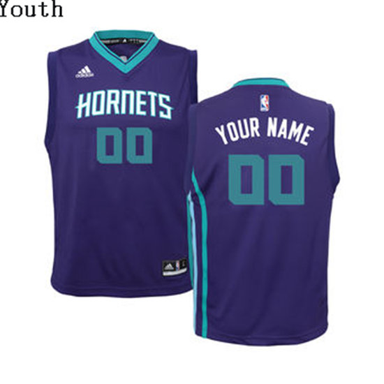 Youth Charlotte Hornets adidas Purple Custom Replica Road Jersey
