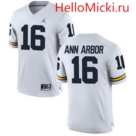 Men's Michigan Wolverines #16 Ann Arbor White Stitched College Football Brand Jordan NCAA Jersey