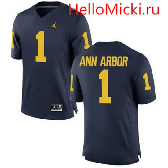 Men's Michigan Wolverines #1 Ann Arbor Navy Blue Stitched College Football Brand Jordan NCAA Jersey