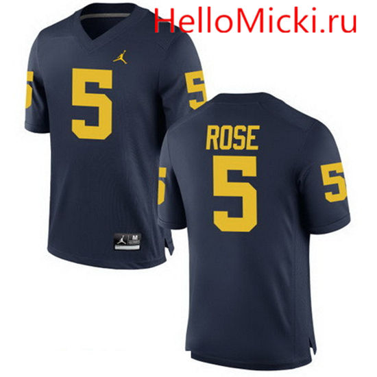 Men's Michigan Wolverines #5 Jalen Rose Retired Navy Blue Stitched College Football Brand Jordan NCAA Jersey