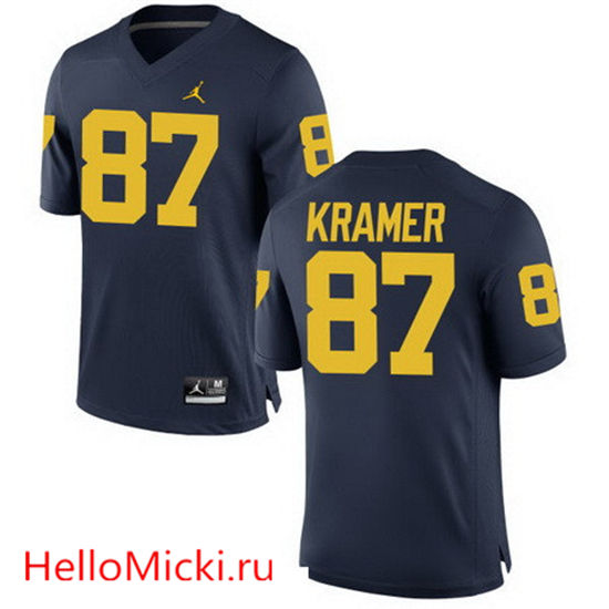 Men's Michigan Wolverines #87 Ron Kramer Retired Navy Blue Stitched College Football Brand Jordan NCAA Jersey