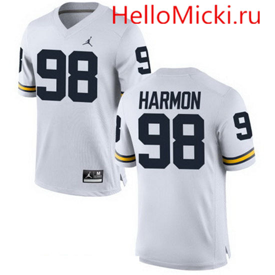 Men's Michigan Wolverines #98 Tom Harmon Retired White Stitched College Football Brand Jordan NCAA Jersey
