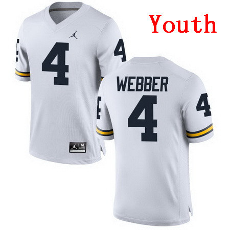 Youth Michigan Wolverines #4 Chirs Webber Retired White Stitched College Football Brand Jordan NCAA Jersey