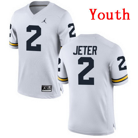 Youth Michigan Wolverines #2 Derek Jeter White Stitched College Football Brand Jordan NCAA Jersey