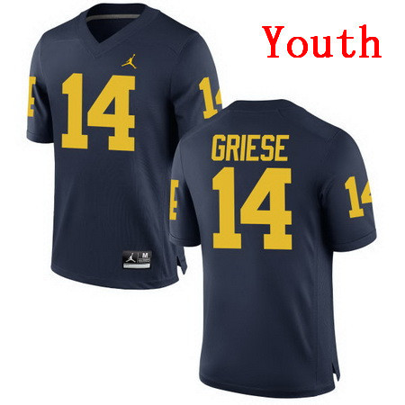 Youth Michigan Wolverines #14 Brian Griese Retired Navy Blue Stitched College Football Brand Jordan NCAA Jersey