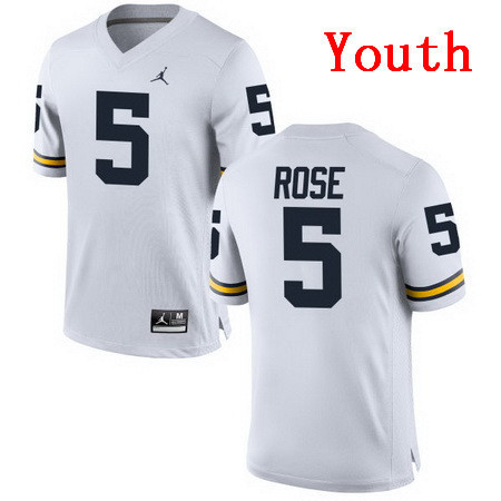 Youth Michigan Wolverines #5 Jalen Rose Retired White Stitched College Football Brand Jordan NCAA Jersey