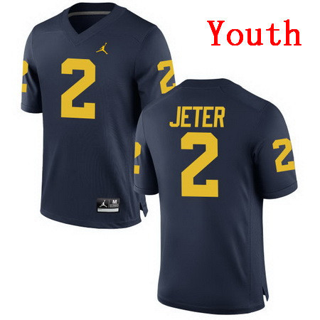 Youth Michigan Wolverines #2 Derek Jeter Navy Blue Stitched College Football Brand Jordan NCAA Jersey