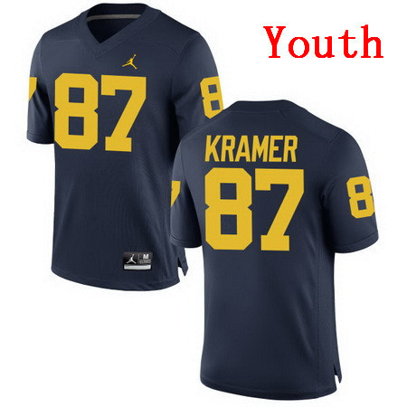 Youth Michigan Wolverines #87 Ron Kramer Retired Navy Blue Stitched College Football Brand Jordan NCAA Jersey